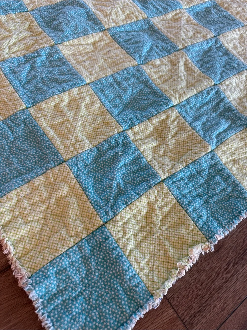 Handmade  Patchwork Baby Quilt with Dino Print Flannel Vintage